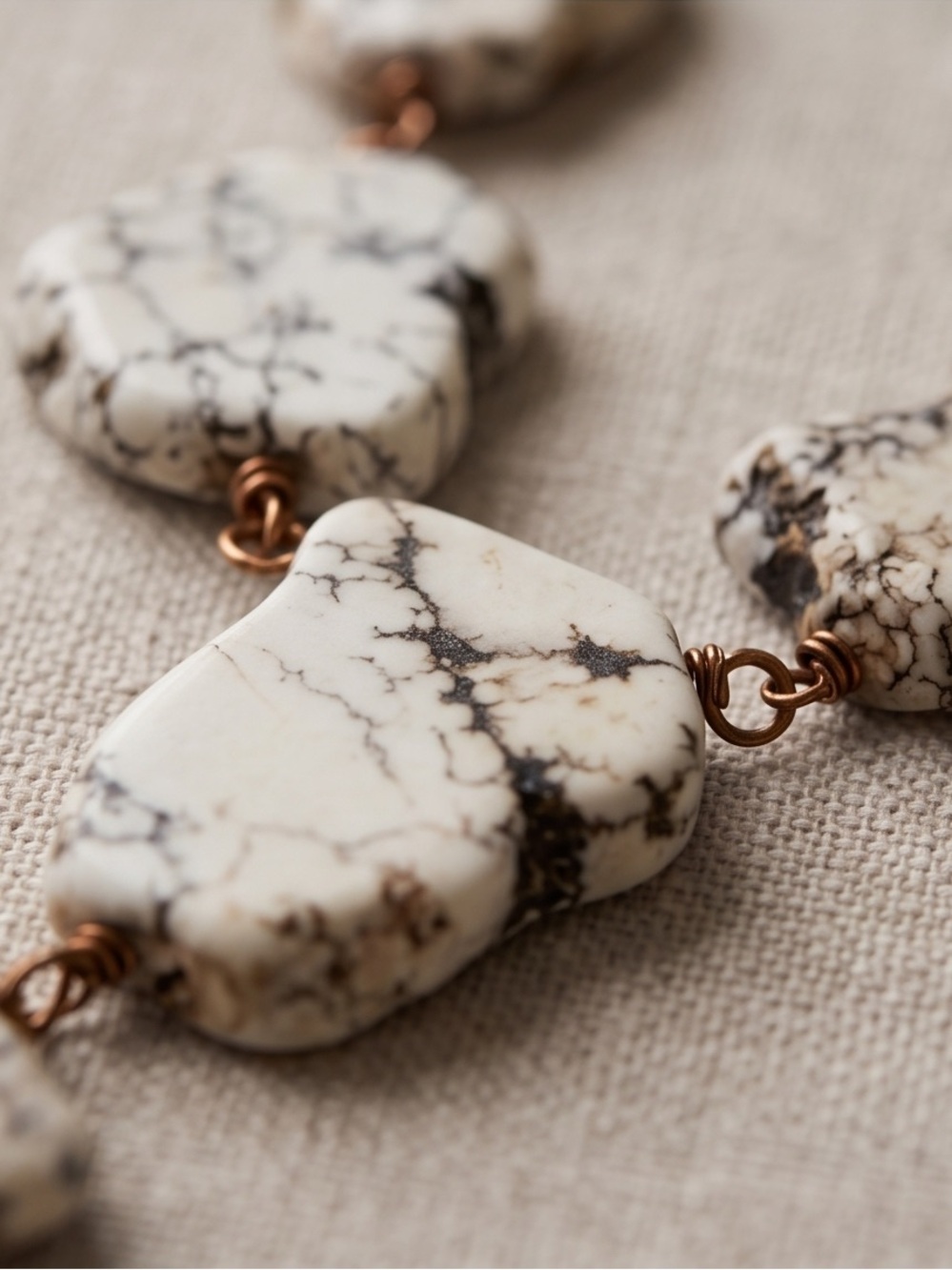 White Howlite Stone Necklace with Copper Chain 33” Unique And Unisex